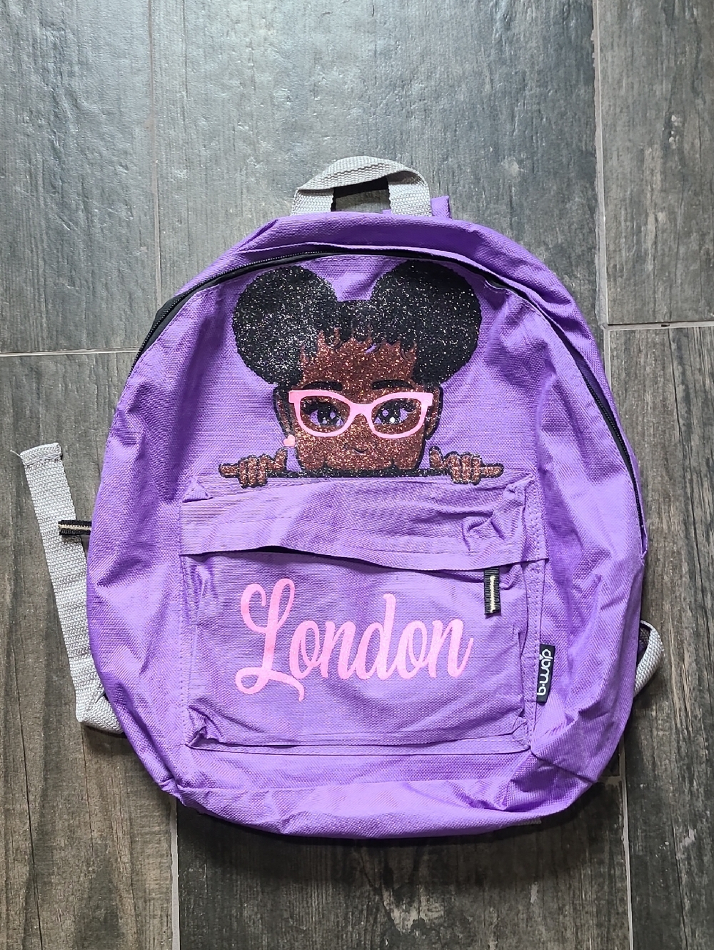 Purple 'London' Kids Backpack with Sparkle Graphic